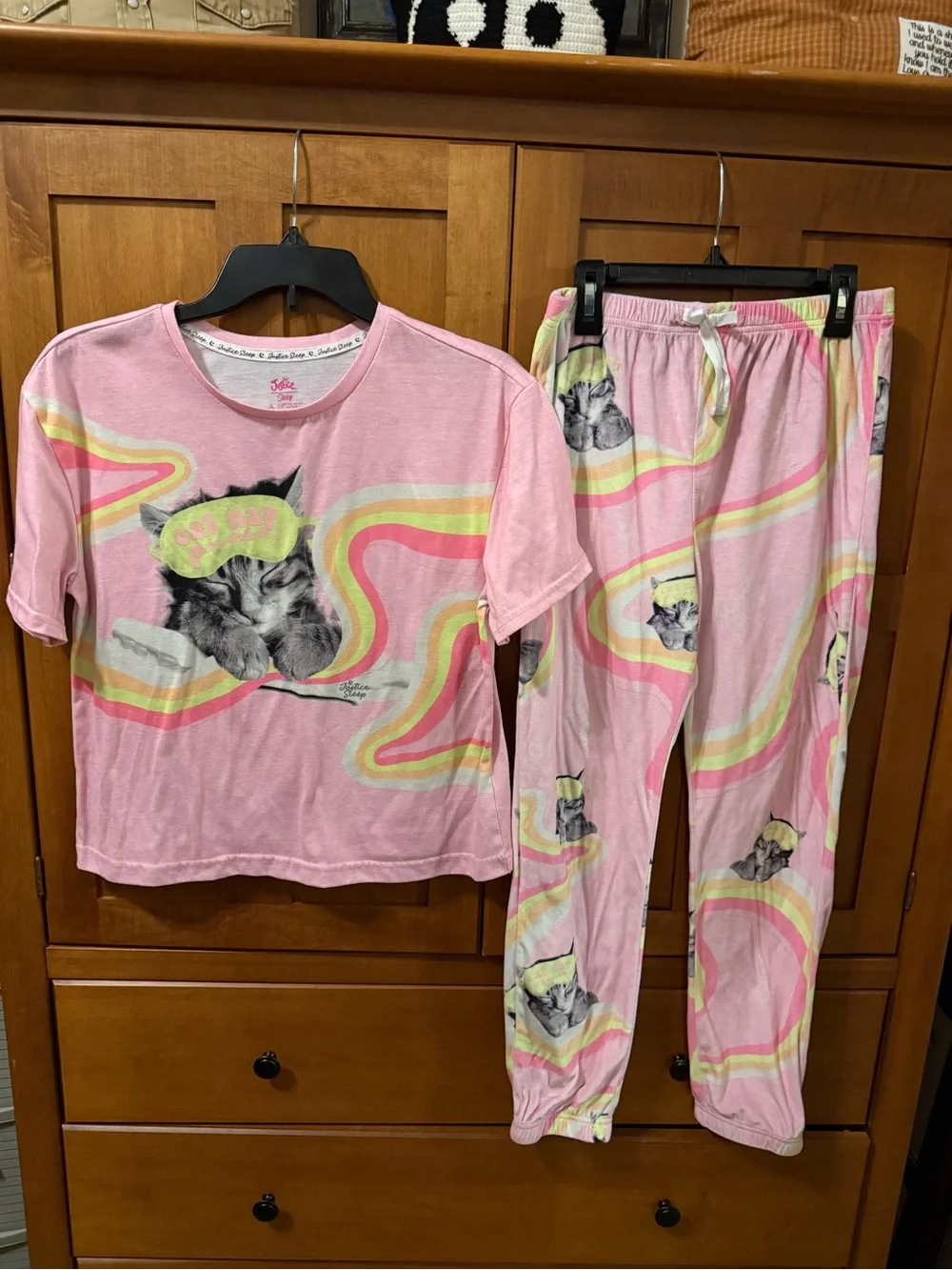 Justice Sleep Girls Cat Nap 2-Piece Pajama Set – Size Large (12/14) 🩷🐱